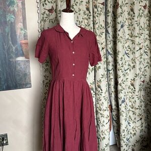 Son de Flor Classic Linen Dress in Marsala Red